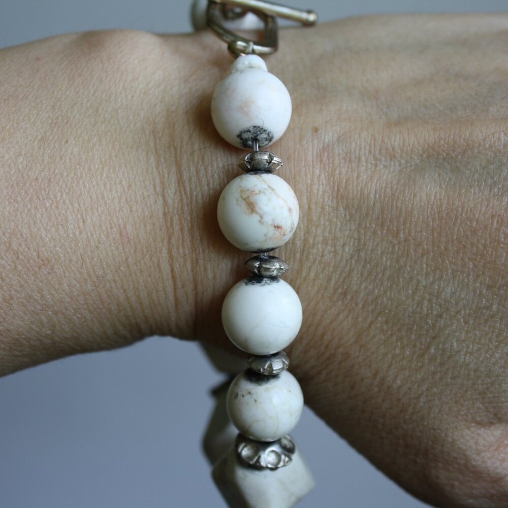 Beautiful white stone beaded bracelet statement piece Summer